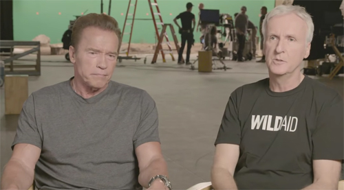 Setzen sich im Spot gegen zu viel Verzehr von Fleisch ein (von links): Arnold Schwarzenegger und James Cameron. Setzen sich im Spot gegen zu viel Verzehr von Fleisch ein (von links): Arnold Schwarzenegger und James Cameron.