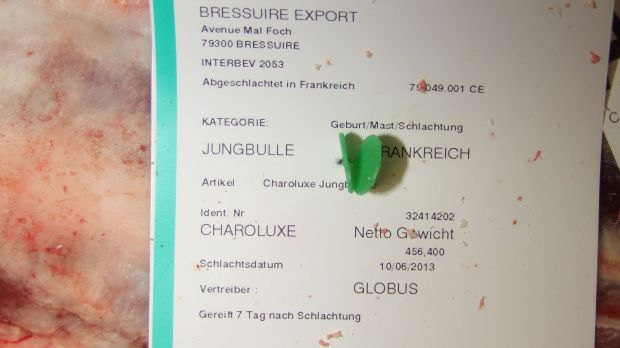 Beispiel einer Rindfleisch-Etikettierung. Beispiel einer Rindfleisch-Etikettierung.