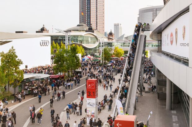 Blick auf das Frankfurter Messegelände. Blick auf das Frankfurter Messegelände.