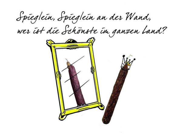 Abweichend von der Grimm-Erzählung verrät das Spieglein an der Wand, wer die Leckerste im Land ist. Abweichend von der Grimm-Erzählung verrät das Spieglein an der Wand, wer die Leckerste im Land ist.