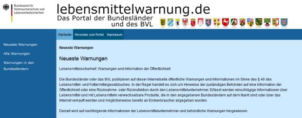 Das Portal der Bundesländer und des BVL: lebensmittelwarnung.de. Das Portal der Bundesländer und des BVL: lebensmittelwarnung.de.