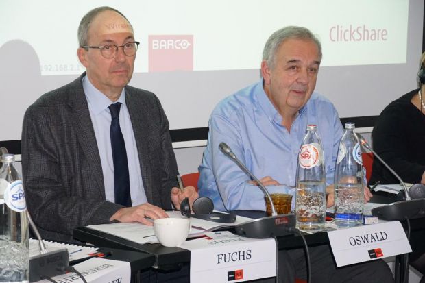 Generalsekretär Martin Fuchs und der scheidende Präsident Jean-Marie Oswald vom Internationalen Metzgermeister-Verband (IMV). Generalsekretär Martin Fuchs und der scheidende Präsident Jean-Marie Oswald vom Internationalen Metzgermeister-Verband (IMV).