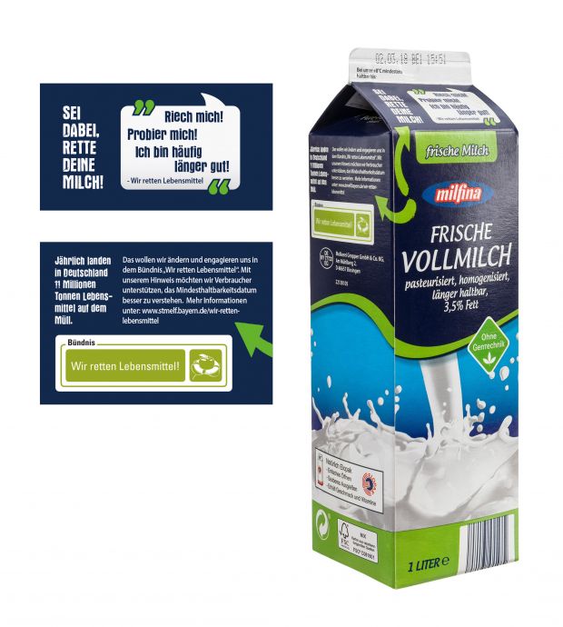 Um die Wertschätzung für Lebensmittel zu steigern, druckt Aldi Süd den Hinweis "Riech mich! Probier mich! Ich bin häufig länger gut!" auf verschiedene Molkereiprodukte. Um die Wertschätzung für Lebensmittel zu steigern, druckt Aldi Süd den Hinweis "Riech mich! Probier mich! Ich bin häufig länger gut!" auf verschiedene Molkereiprodukte.