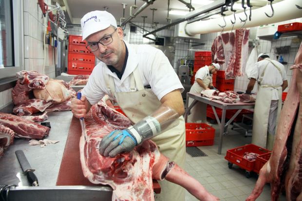 Unter der Devise „Wir holen raus, was im Schwein steckt“ legt Wolfgang Büssing großen Wert auf die eigenhändige Zerlegung. 22 Schweine werden im Schnitt pro Woche verarbeitet. Höchstens 48 Stunden vergehen zwischen Anlieferung und Vermarktung. Unter der Devise „Wir holen raus, was im Schwein steckt“ legt Wolfgang Büssing großen Wert auf die eigenhändige Zerlegung. 22 Schweine werden im Schnitt pro Woche verarbeitet. Höchstens 48 Stunden vergehen zwischen Anlieferung und Vermarktung.